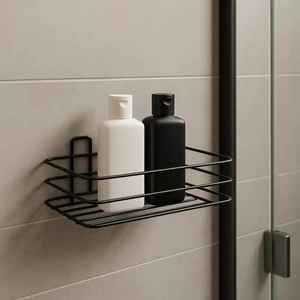 Yapışkanlı Siyah Metal Banyo Rafı – Şampuanlık ve Duş Organizeri
