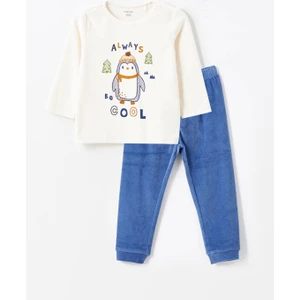 Lcw Baby Bej Bisiklet Yaka Kadife Erkek Bebek Pijama Takımı