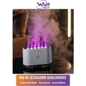 900 ml Ultrasonik Hava Nemlendirici Buhar Makinesi ve Aroma Difüzörü 6 Spray Rgb Modlu