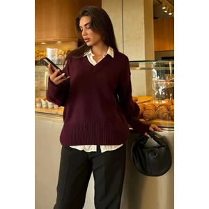 Mürdüm V Yaka Oversize Kadın Triko Kazak MG2149