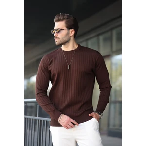 Kahverengi Bisiklet Yaka Çizgili Uzun Kollu  Kazak E7273