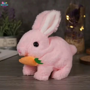 Brother Toys Elektronik Pilli Zıplayan Hareketli Peluş Sevimli Havuç Tavşan Oyuncak 18 Cm. Beyaz Gri Pembe Bej