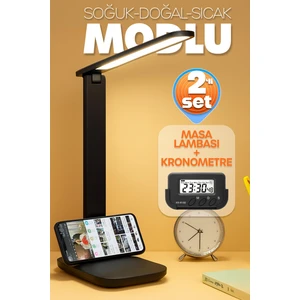 2li Set Şarjlı Masa Lambası + Kronometreli Öğrenci Saati Mod Ayarlı Ders Çalışma Okuma Lambası 7032S