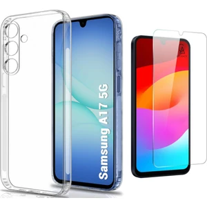 Samsung Galaxy A17 ile Uyumlu Kılıf Esnek Premium Telefon Kılıfı ve Temperli Cam Ekran Koruyucu