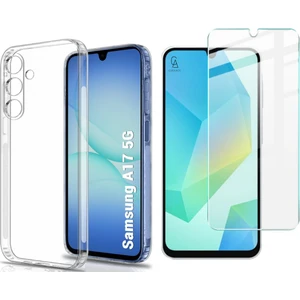 Samsung Galaxy A17 Uyumlu Kılıf Esnek Silikon Telefon Kılıfı ve Temperli Cam Ekran Koruyucu