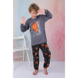 Yeni Sezon Erkek Çocuk Gez Garson Basketball Uzun Kollu Pamuk Interlok Pijama Takımı 5154-FÜME