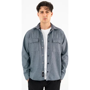 Erkek Indigo Oversize Gömlek Ceket Kapaklı Çift Cepli Çıtçıtlı