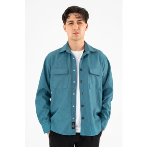Erkek Petrol Mavisi Oversize Gömlek Ceket Kapaklı Çift Cepli Çıtçıtlı