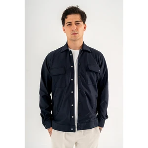 Erkek Lacivert Rahat Kesim Gömlek Ceket Kapaklı Çift Cepli Çıtçıtlı