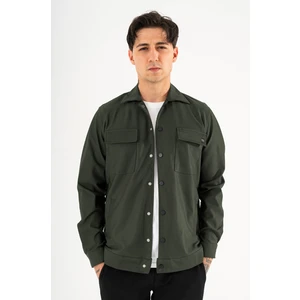 Erkek Haki Rahat Kesim Gömlek Ceket Kapaklı Çift Cepli Çıtçıtlı