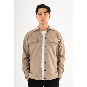 Erkek Camel Rahat Kesim Gömlek Ceket Kapaklı Çift Cepli Çıtçıtlı
