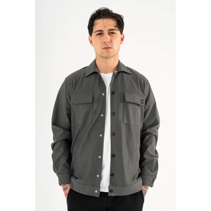 Erkek Füme Rahat Kesim Gömlek Ceket Kapaklı Çift Cepli Çıtçıtlı