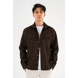 Erkek Kahverengi Oversize Gömlek Ceket Kapaklı Çift Cepli Çıtçıtlı