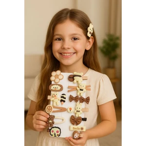 Kız Çocuk Tokası - Mandal Toka Kahverengi Set 14'lü