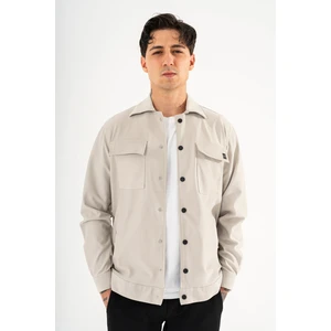 Erkek Taş Rengi Rahat Kesim Gömlek Ceket Kapaklı Çift Cepli Çıtçıtlı