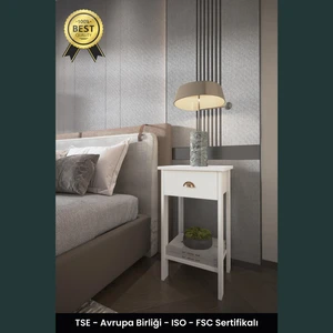 B3CONCEPT Retro Serisi Özel Tasarım Tek Çekmeceli Yatak Yanı Komodin White Beyaz