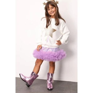 Lila  Pullu Ucu Tül Detaylı Kız Çocuk Etek - Sheron