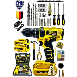 Lieber German Teknoloji Darbeli Akülü 100 Parça Set Akülü Darbeli Vidalama Şarjlı Matkap