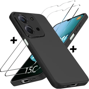 Xiaomi Redmi 15C Kılıf Kamera Korumalı Yumuşak Renkli Mat Silikon + 9h Ekran Koruyucu Cam 2in1 Set
