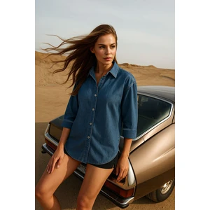 Kadın Rahat Kalıp Mavi Jean Gömlek