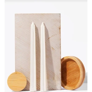 2'li Metalik İnci Beyaz-Şamdan Mum-Konik Mum