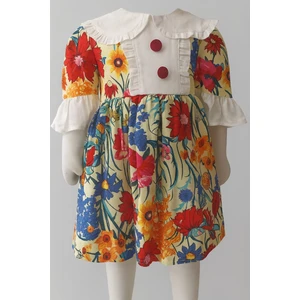 Kız Çocuk Çiçek Desenli Elbise | Fırfır Kol & Büyük Yaka Detaylı | Yazlık Günlük Şık Elbise