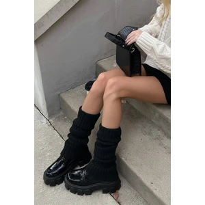 Siyah %100 Akrilik Üst Kalite Triko Örgü Çorap Tozluk