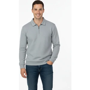 Erkek Kışlık Kazak Pamuklu Dokuma Yarım Fermuarlı Polo Yaka Uzun Kollu Düz Renk Rahat Kesim