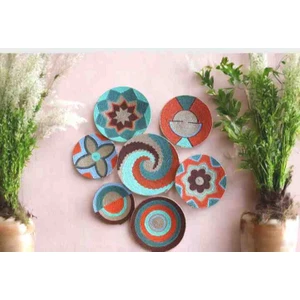 7li Bohem Hasır Duvar Tabağı Seti