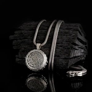  Muska Kabi Hz Süleyman Mührü 925 Ayar Gümüş Erkek Kolye