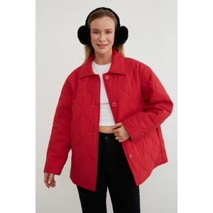 Baklava Desenli Oversize Düğmeli Mont