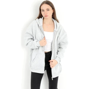 Kadın Karmelanj Fermuarlı Şardonlu Kapüşonlu  Oversize Sweatshirt - 9015 - 264401