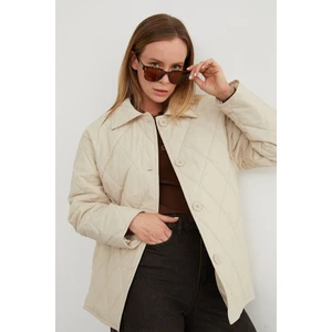 Baklava Desenli Oversize Düğmeli Mont