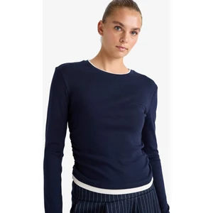 Slim Fit Dar Kesim Bisiklet Yaka Ribana Uzun Kollu Tişört E6548AX25AU