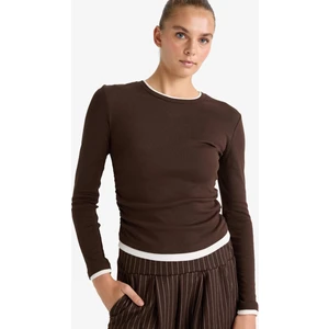 Slim Fit Dar Kesim Bisiklet Yaka Ribana Uzun Kollu Tişört E6548AX25AU