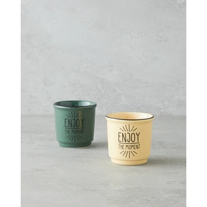 Enjoy The Moment Bone Porselen 2’li Espresso Fincan 90 ml Yeşil-Sarı