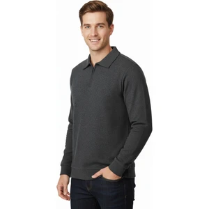 Erkek Kışlık Kazak Pamuklu Dokuma Yarım Fermuarlı Polo Yaka Uzun Kollu Düz Renk Rahat Kesim