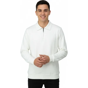 Erkek Kışlık Kazak Pamuklu Dokuma Yarım Fermuarlı Polo Yaka Uzun Kollu Düz Renk Rahat Kesim