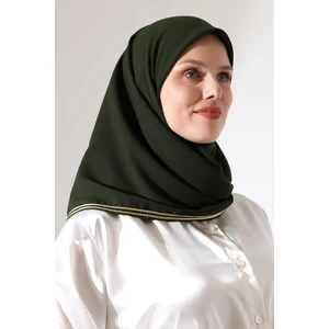Tesettür Biyeli Bürümcük Düz Şifon Eşarp - Haki Yeşil
