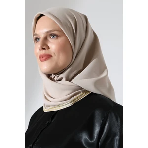 Tesettür Biyeli Bürümcük Düz Şifon Eşarp - Bej
