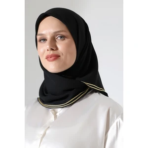 Tesettür Biyeli Bürümcük Düz Şifon Eşarp - Siyah