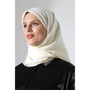 Tesettür Biyeli Bürümcük Düz Şifon Eşarp - Krem