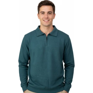 Erkek Kışlık Kazak Pamuklu Dokuma Yarım Fermuarlı Polo Yaka Uzun Kollu Düz Renk Rahat Kesim