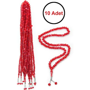 10 Adet 99LU Namaz Tesbihi 10MM Hac Umre Hediyelik - Kırmızı