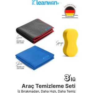 3’lü Mikrofiber Oto Yıkama Araç Temizleme Seti – Sünger, Oto Kurulama Bezi ve Araba Cam Bezi