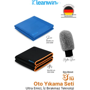 3’lü Premium Araç Temizlik Seti – Atlas Kurulama Bezi, Shine Cam Bezi, Hydroglove Eldiven