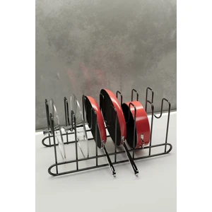 Metal Siyah Renk Tava ve Tencere Kapağı Düzenleyici Raf Mutfak Dolabı Tel Tencere Tava Organizeri