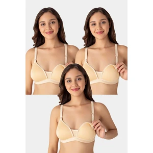 3'lü Paket Ten Kadın Balensiz Kaplı Emzirme Sütyeni Göğüs Ucu Görünmez Pamuklu Yumuşak Dokulu