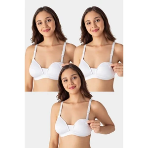 3'lü Paket Beyaz Kadın Balensiz Kaplı Emzirme Sütyeni Göğüs Ucu Görünmez Pamuklu Yumuşak Dokulu