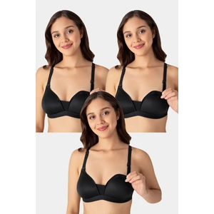 3'lü Paket Siyah Kadın Balensiz Kaplı Emzirme Sütyeni Göğüs Ucu Görünmez Pamuklu Yumuşak Dokulu
